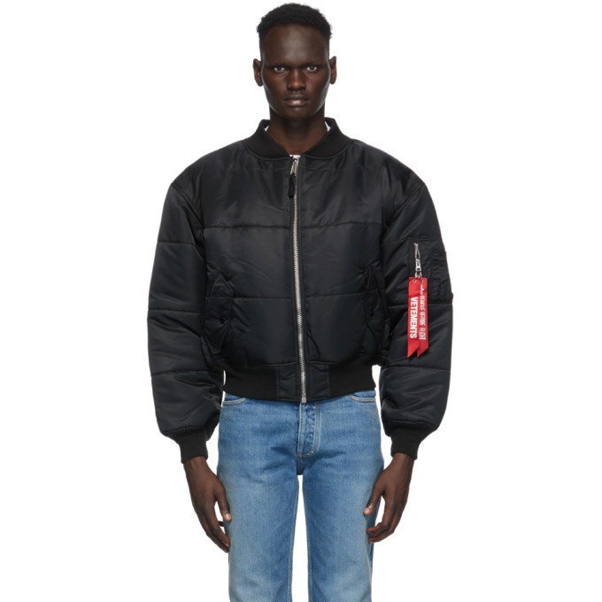 Photo: VETEMENTS Reversible Black and Navy Patch Bomber Jacket