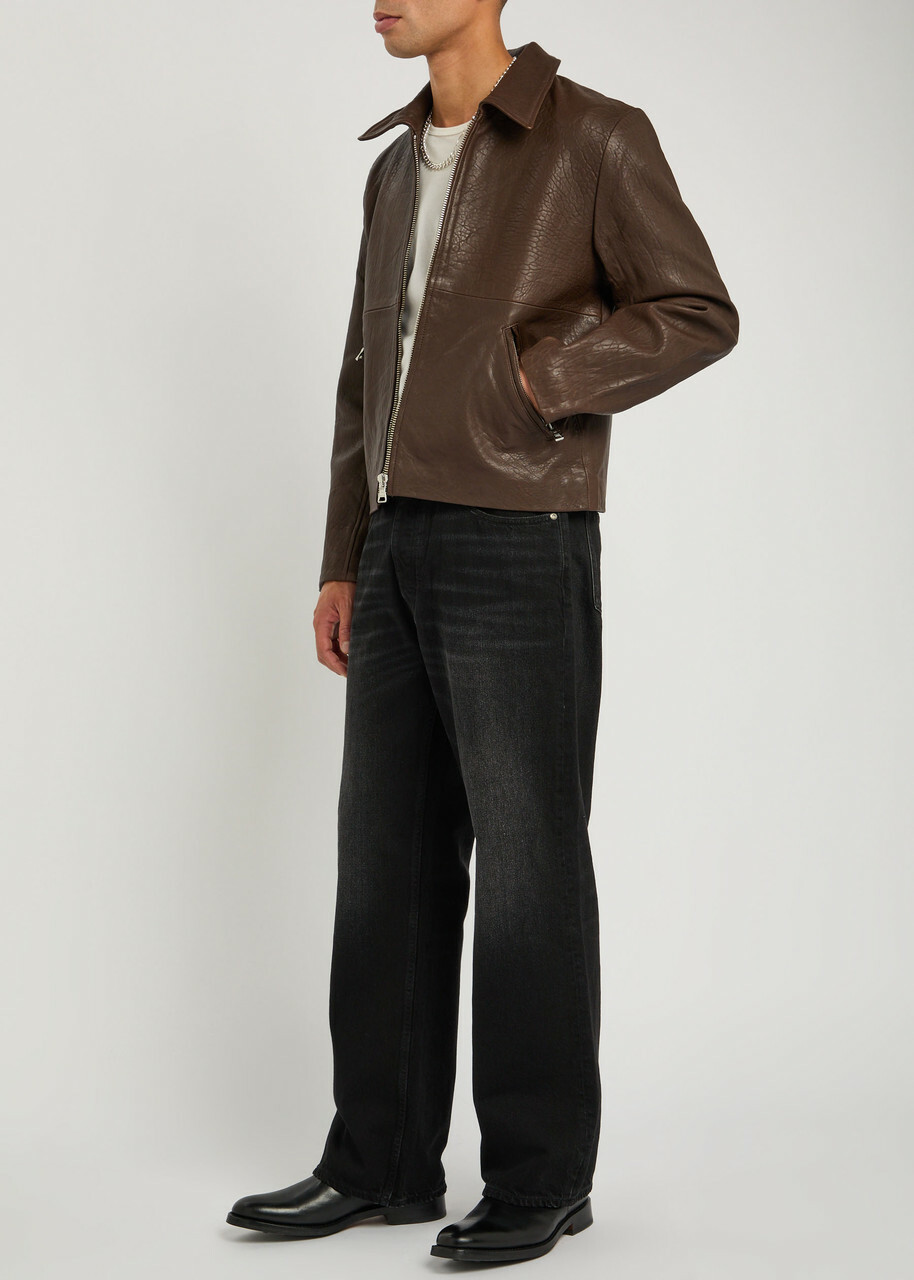 Won Hundred Dutton Textured Leather Jacket Dark Red