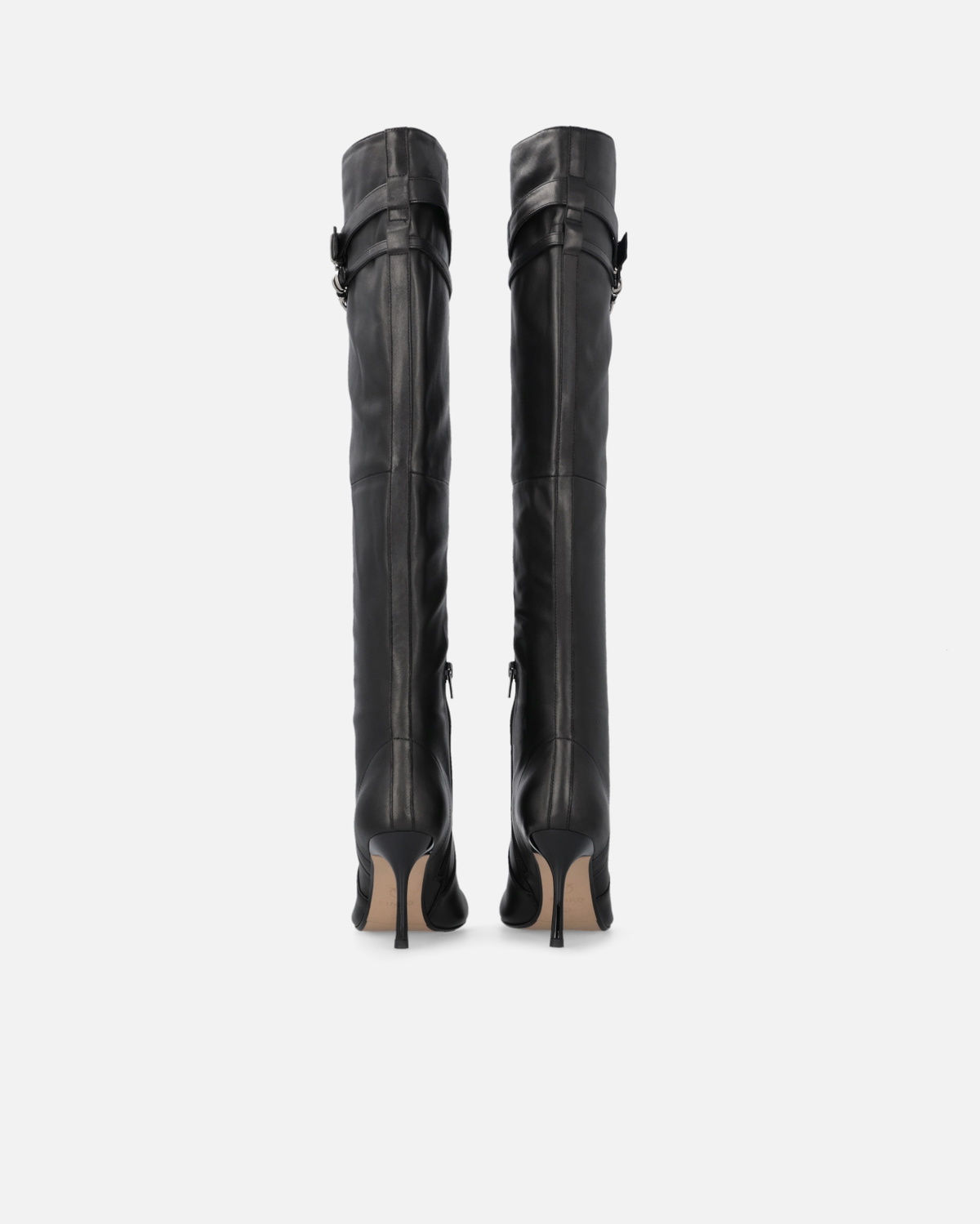 Pinko Knee High Nappa Leather Boots With Heel And Strap Limo Black