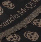 ALEXANDER MCQUEEN - Reversible Fringed Logo-Jacquard Wool Scarf - Black