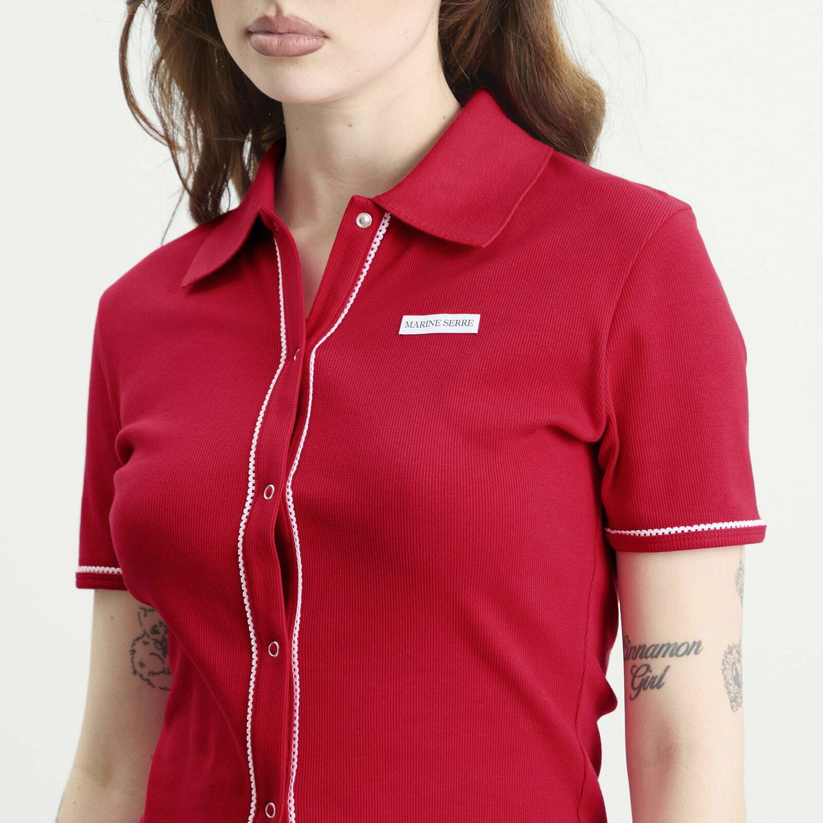 Marine Serre Women's Cute 70'S Polo T-Shirt in Red