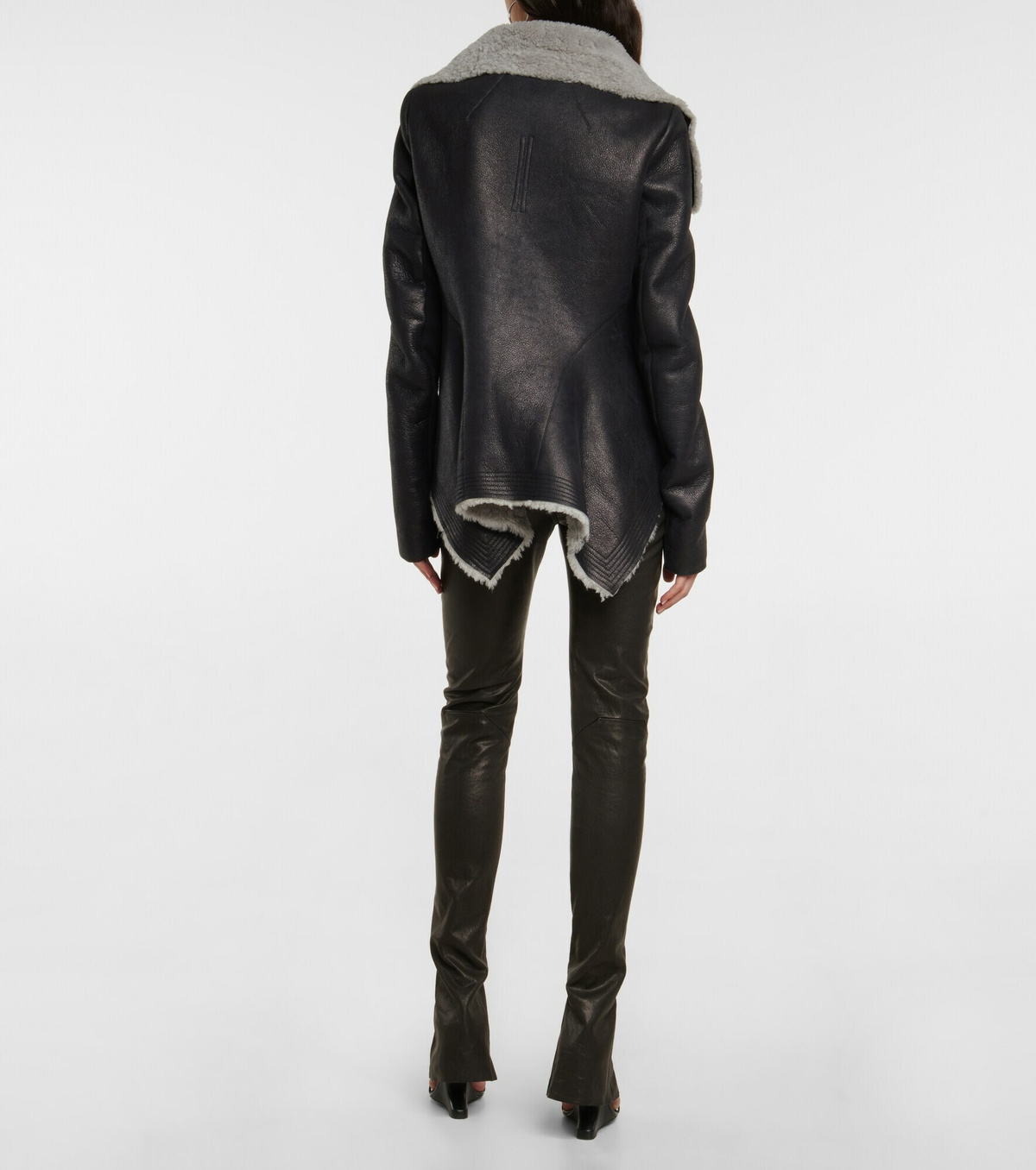 Rick Owens - Shearling-trimmed leather jacket Rick Owens