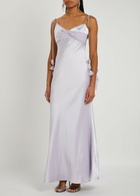 Self-portrait Floral-embellished Satin Maxi Slip Dress Lilac