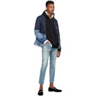 Greg Lauren Navy Stripe Denim 50/50 Prep Blazer