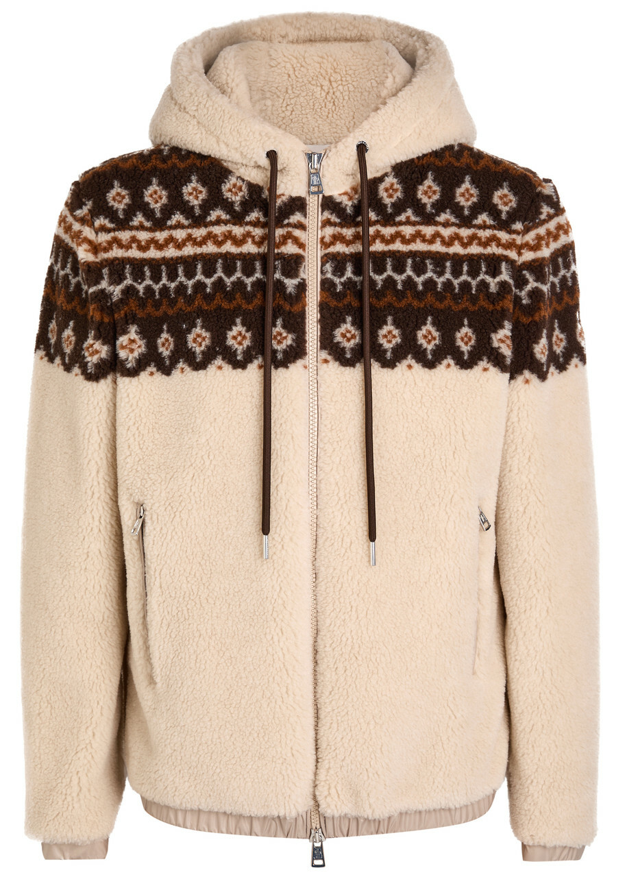 Moncler Felpa Aperta Hooded Teddy Fleece Jacket Ecru Moncler