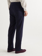 Rubinacci - Manny Slim-Fit Tapered Pleated Wool-Flannel Trousers - Blue