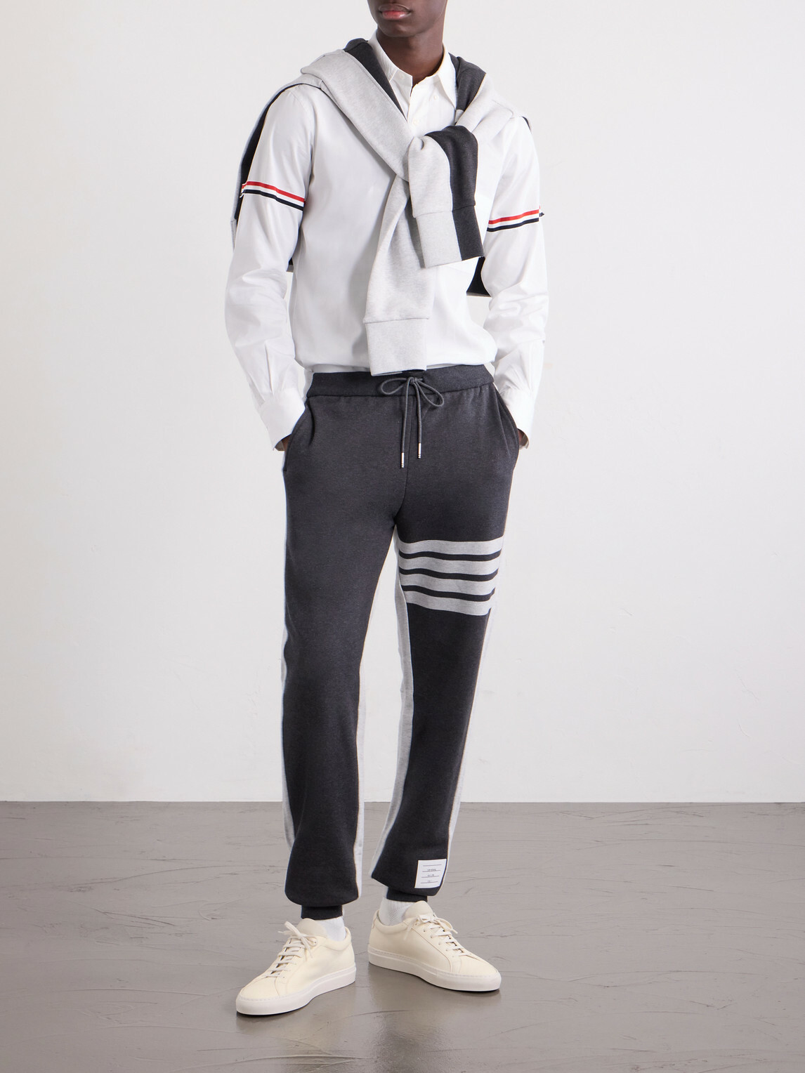 Thom Browne - Tapered Striped Cotton-Jersey Sweatpants - Gray