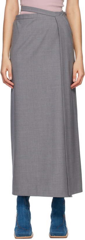 Photo: SRVC Gray Wrap Midi Skirt
