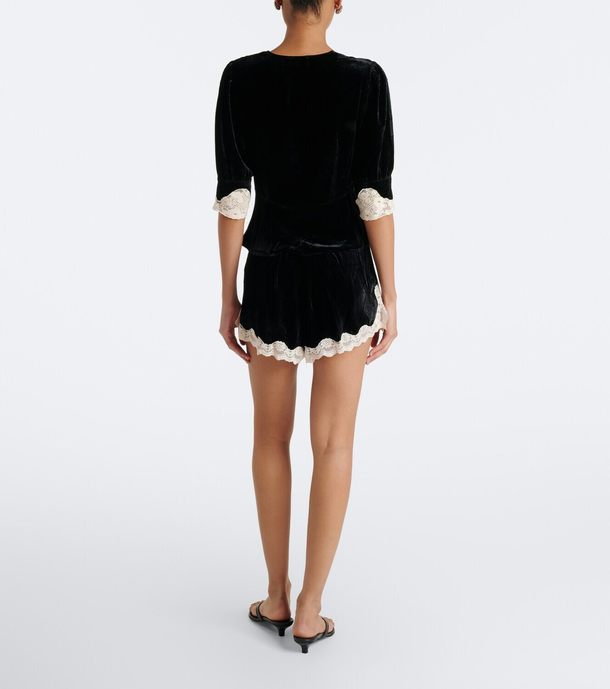 Rixo Lealia lace-trimmed velvet shorts
