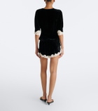Rixo Lealia lace-trimmed velvet shorts