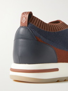 LORO PIANA - 360 Flexy Walk Leather-Trimmed Knitted Wish Silk Sneakers - Blue