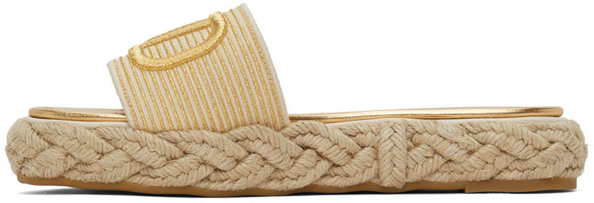 Valentino Garavani Gold & Off-White VLogo Espadrille Slide Sandals ...