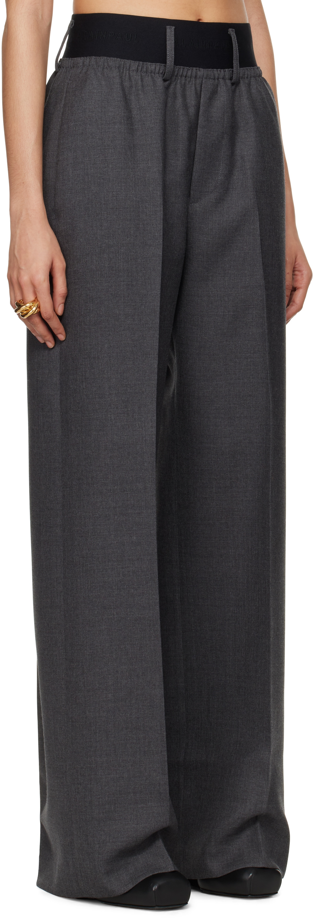 ALAINPAUL Gray Elastic Waist Trousers