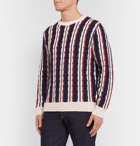 J.Crew - Striped Cable-Knit Cotton Sweater - Navy