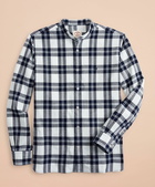 Brooks Brothers Men's Plaid Indigo Band Collar Sport Shirt | Navy