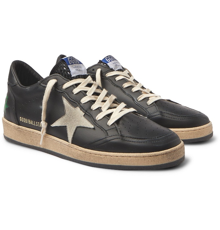 Photo: Golden Goose - Ballstar Distressed Leather and Suede Sneakers - Black