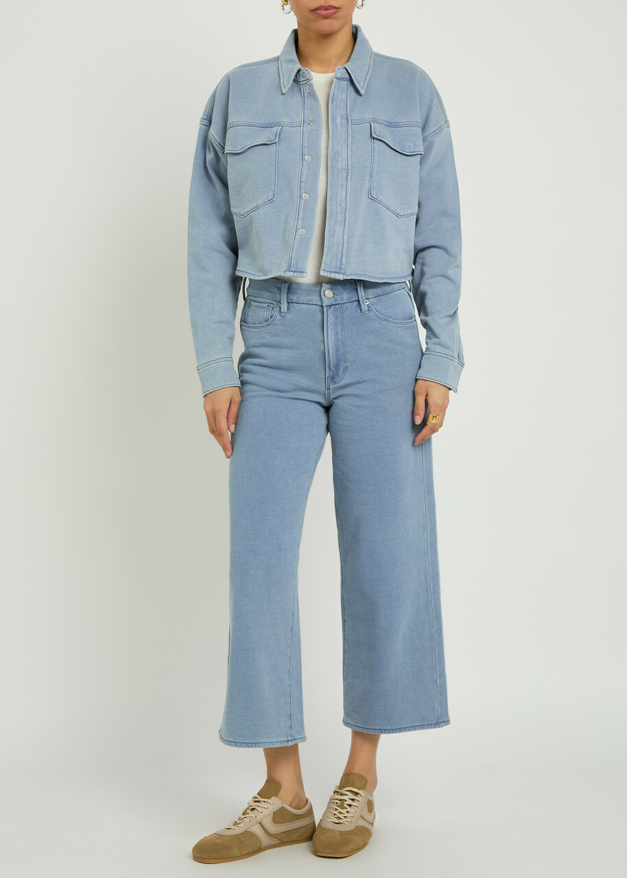 Good American Jeanius Cropped Denim Jacket Light Blue