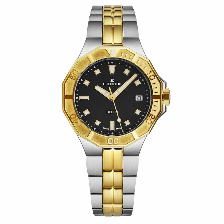 Photo: Edox Delfin Quartz Diamond Black Dial Ladies Watch 53020-357JM-NID