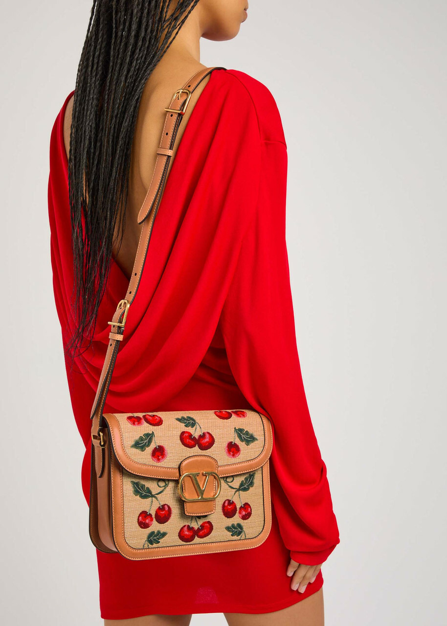 Valentino 9T05 Cherry-jacquard Raffia and Leather Cross-body bag - Natural - One Size