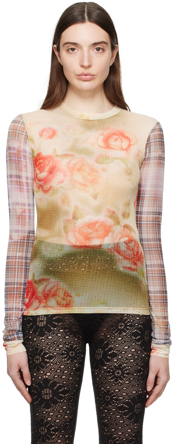 Multicolor Printed Long Sleeve T-Shirt by OPEN YY on Sale