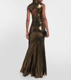 Blumarine Cutout ruched metallic gown