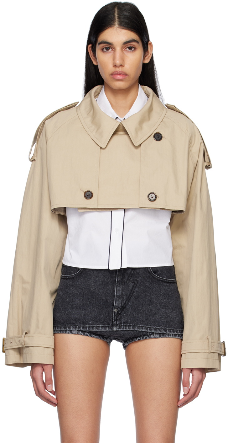Pushbutton Beige Cropped Trench Jacket Pushbutton