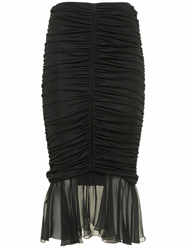 Photo: BLUMARINE - Jersey & Chiffon Draped Midi Skirt