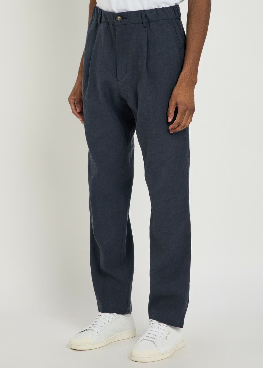 Herno Linen and Cotton-blend Trousers Navy