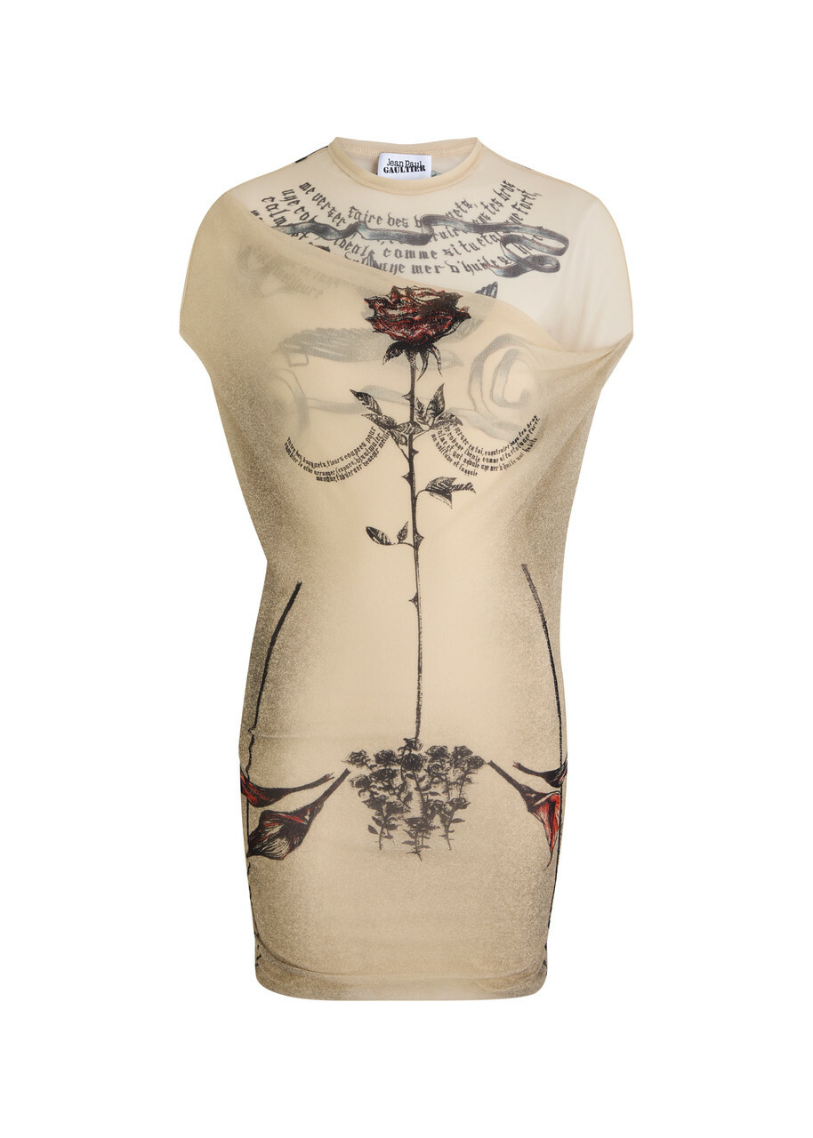 Jean Paul Gaultier Printed Sheer Stretch-tulle Mini Dress