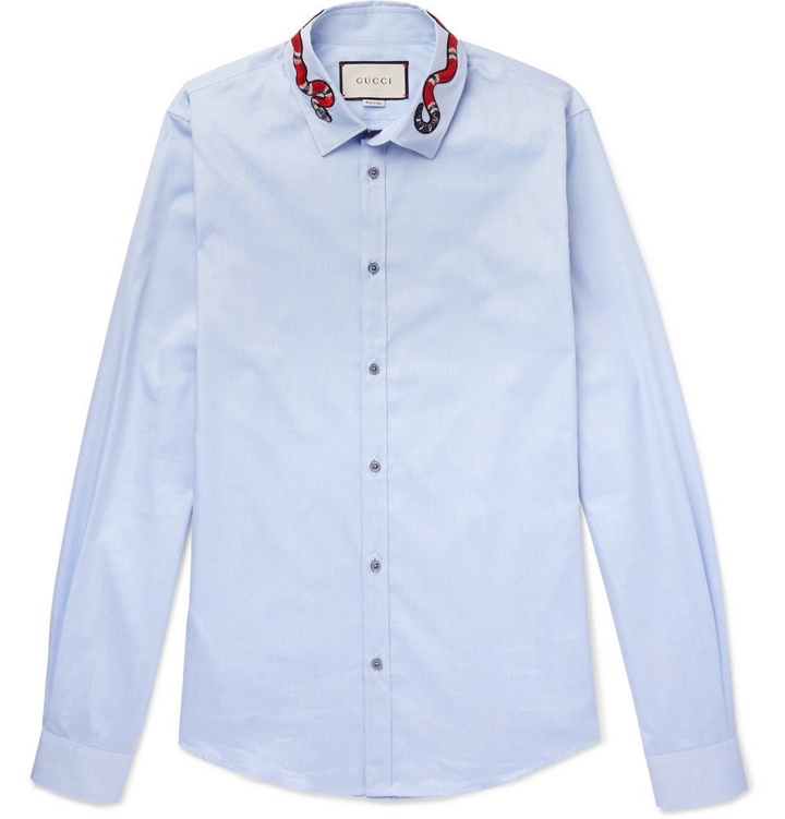 Photo: Gucci - Duke Appliquéd Cotton Oxford Shirt - Men - Light blue