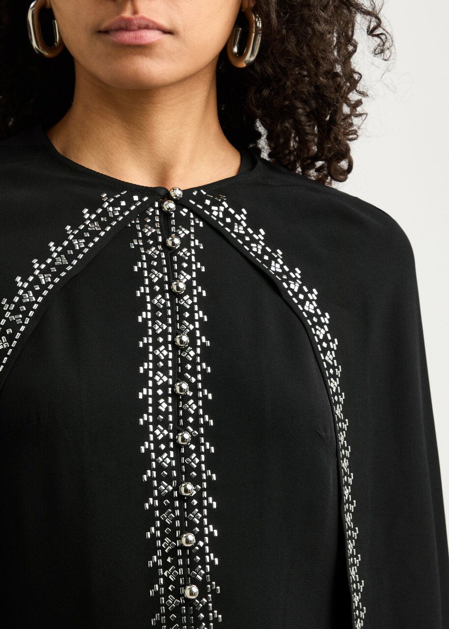 Rabanne Embellished Cape-effect Crepe Maxi Dress Black