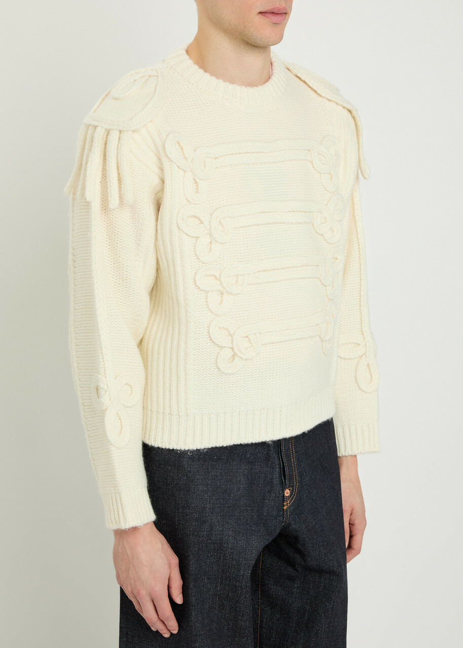 Kenzo Fisherman Cable-knit Wool-blend Jumper Off White