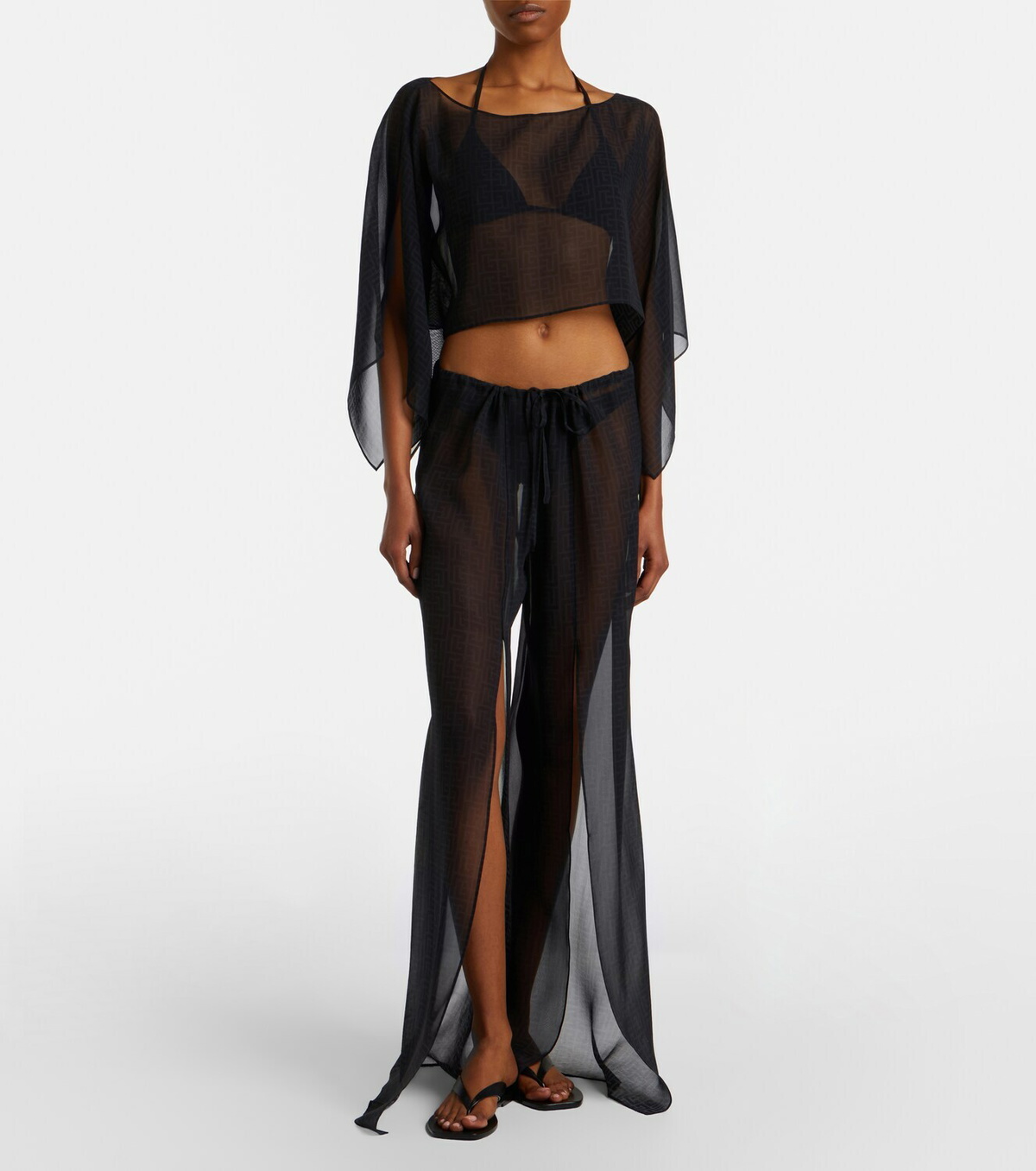 Balmain Monogram sheer silk crop top