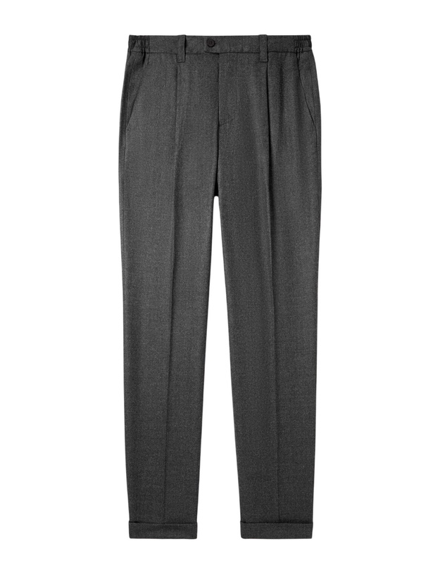 Photo: Thom Sweeney - Straight-Leg Pleated Wool-Blend Flannel Trousers - Gray