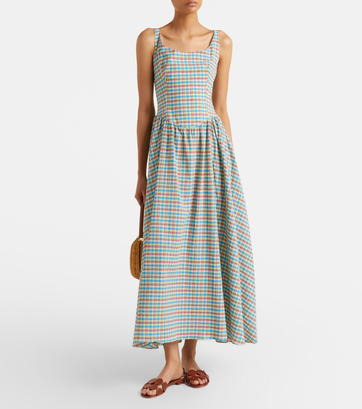 Faithfull Chiara checked cotton-blend midi dress