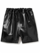 4SDesigns - Wide-Leg Logo-Appliqued Leather Drawstring Shorts - Black
