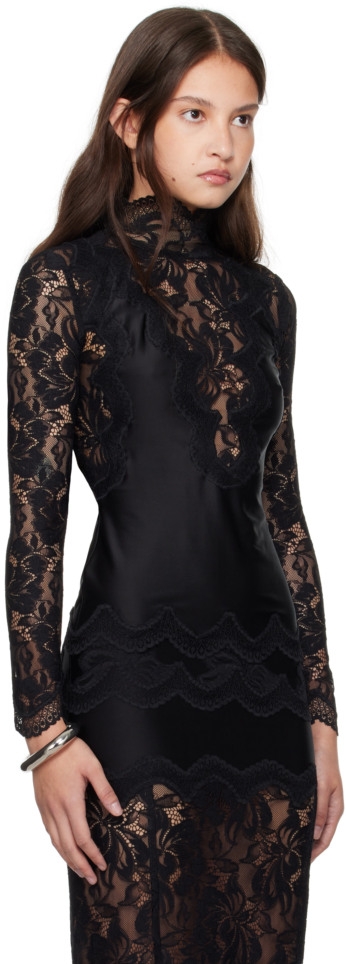 chinese dress ladies PACO RABANNE Size 4 Black Floral Lace Silk Maxi Dress – Sui Generis  Designer Consignment main image 1