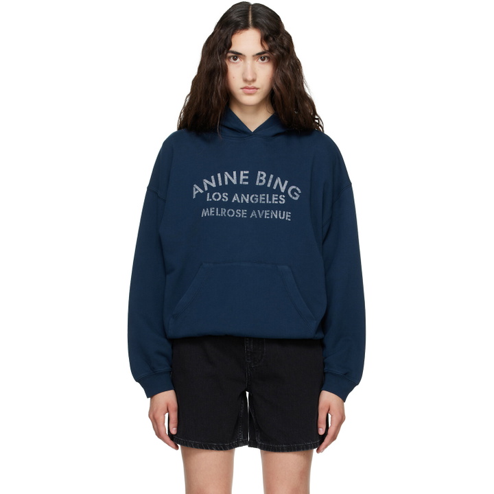 Photo: ANINE BING Navy Harvey 'Melrose' Stencil Hoodie