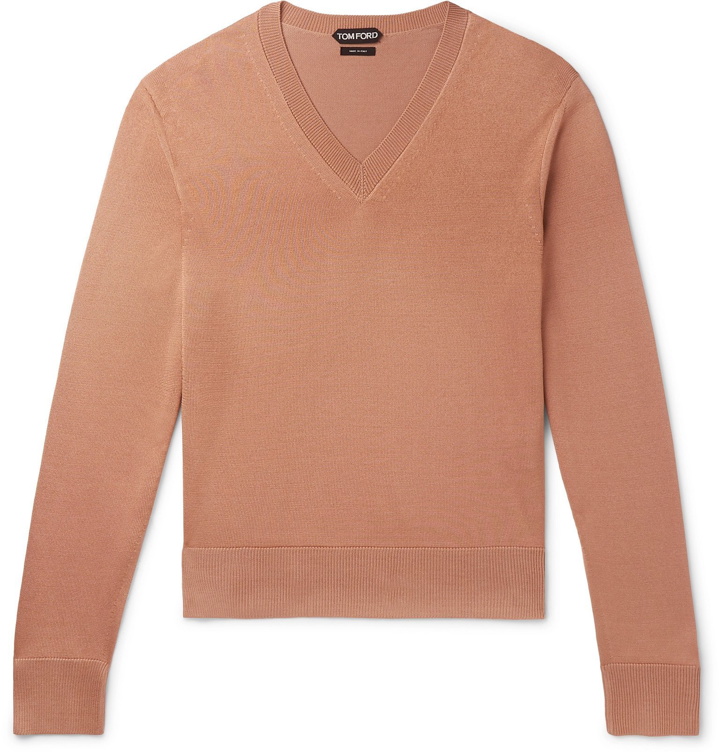 Photo: TOM FORD - Slim-Fit Silk and Wool-Blend Sweater - Metallic