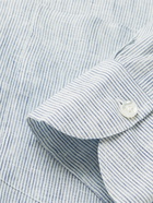 RUBINACCI - Grandad-Collar Striped Linen Half-Placket Shirt - Blue