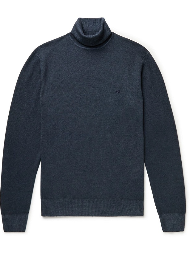 Photo: ETRO - Logo-Embroidered Virgin Wool Rollneck Sweater - Blue
