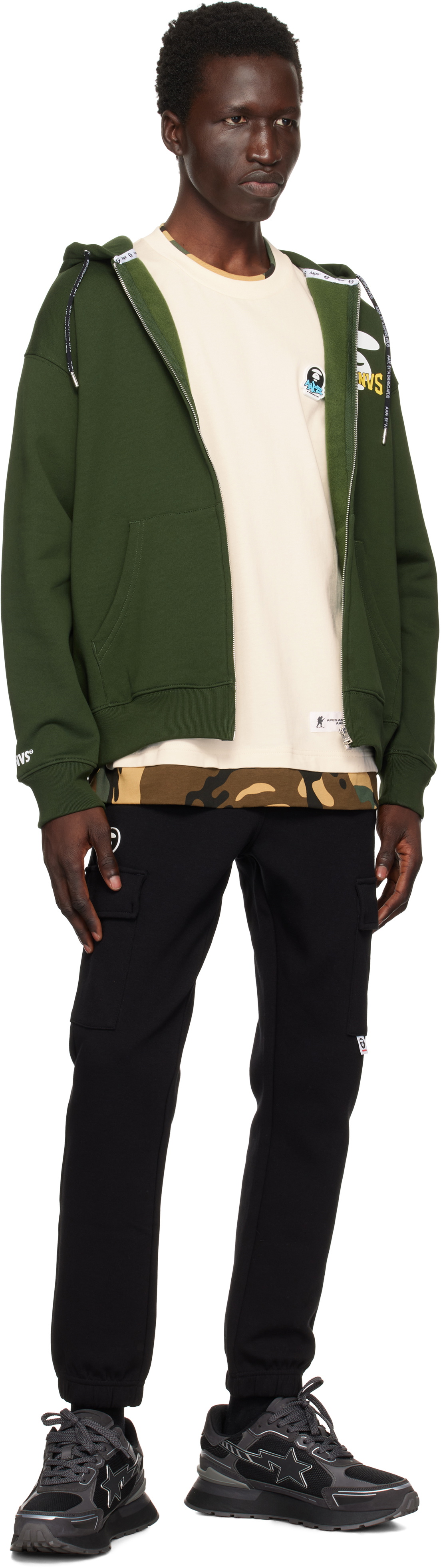 AAPE by A Bathing Ape Green Basic Zip Up Hoodie AAPE by A