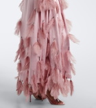 Jacques Wei Feather-trimmed satin gown
