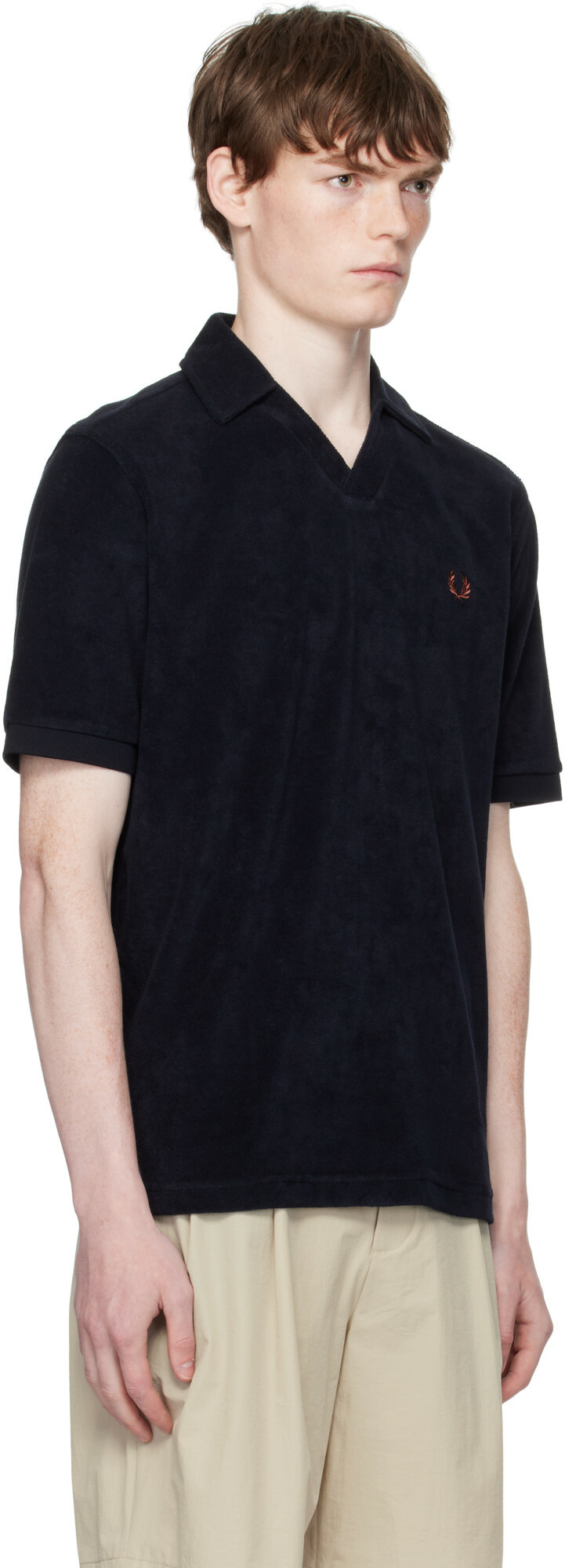 Fred Perry Navy Open Collar Towelling Polo