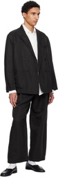 YOKE Black Linen Silk Kersey 3pleated Tapered Trousers