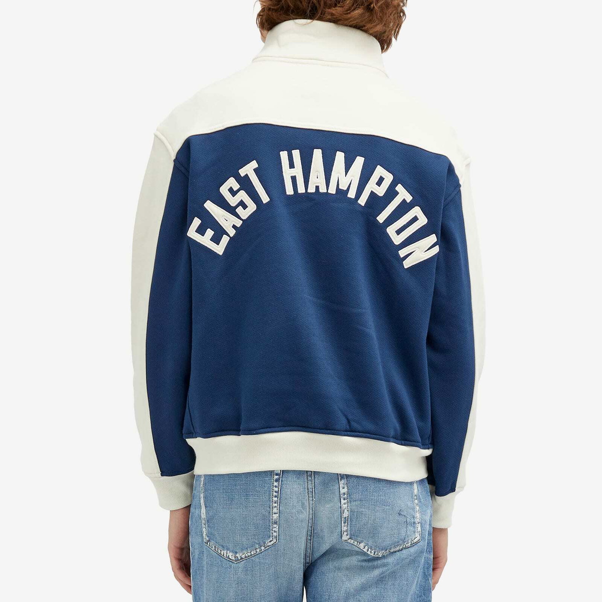 Rhude Men's Cotrast Quarter Zip Logo Jacket in Navy/Cream