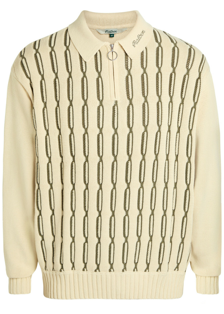 Malbon Links Patterned Cotton-blend Polo Jumper Beige