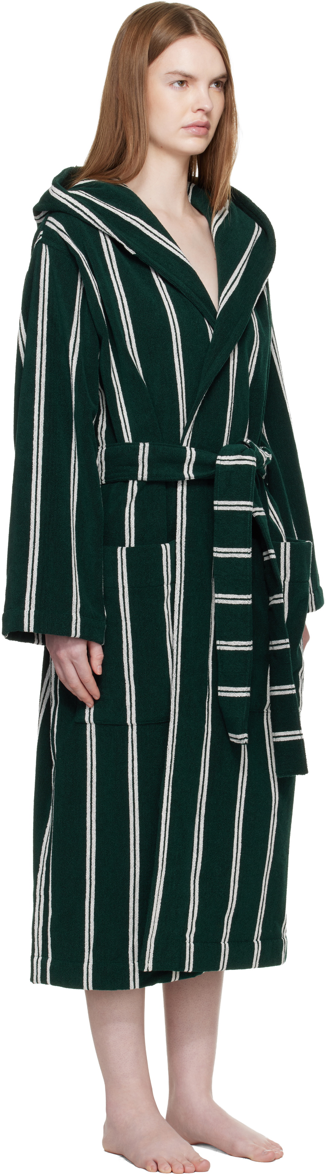Tekla Green Terry Hooded Bathrobe