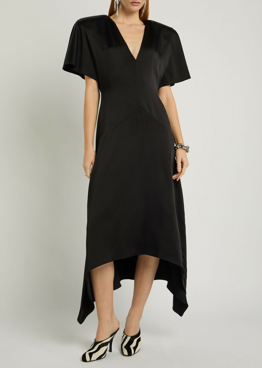 Stella Mccartney Asymmetric Satin Midi Dress Black