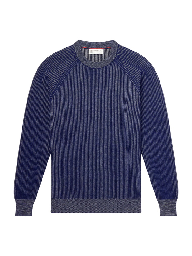 Photo: Brunello Cucinelli - Ribbed Cashmere Sweater - Blue